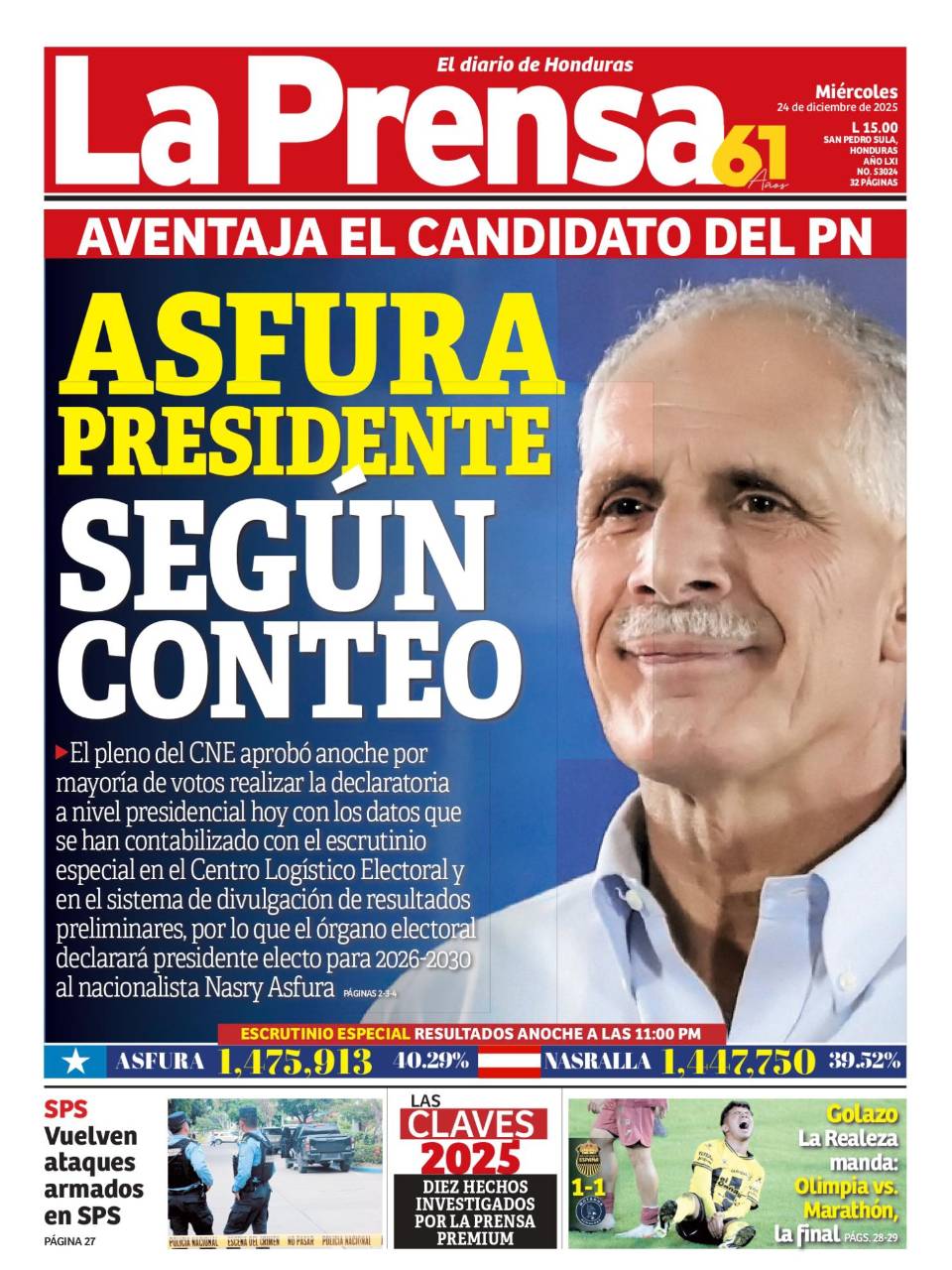 Asfura presidente, según conteo