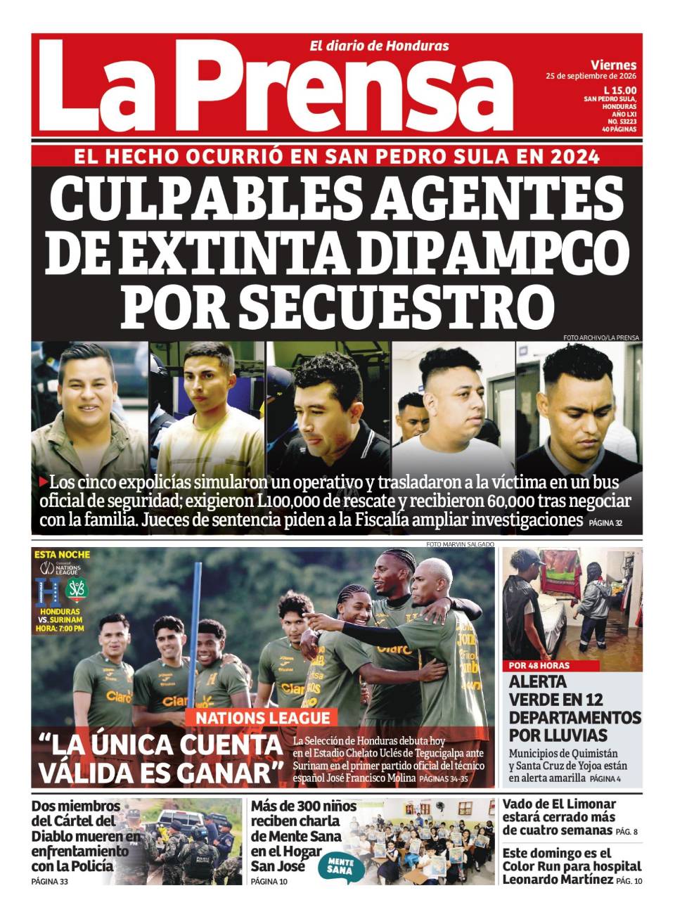 Portada de la edición impresa de DIARIO LA PRENSA de este viernes 25 de septiembre de 2026.