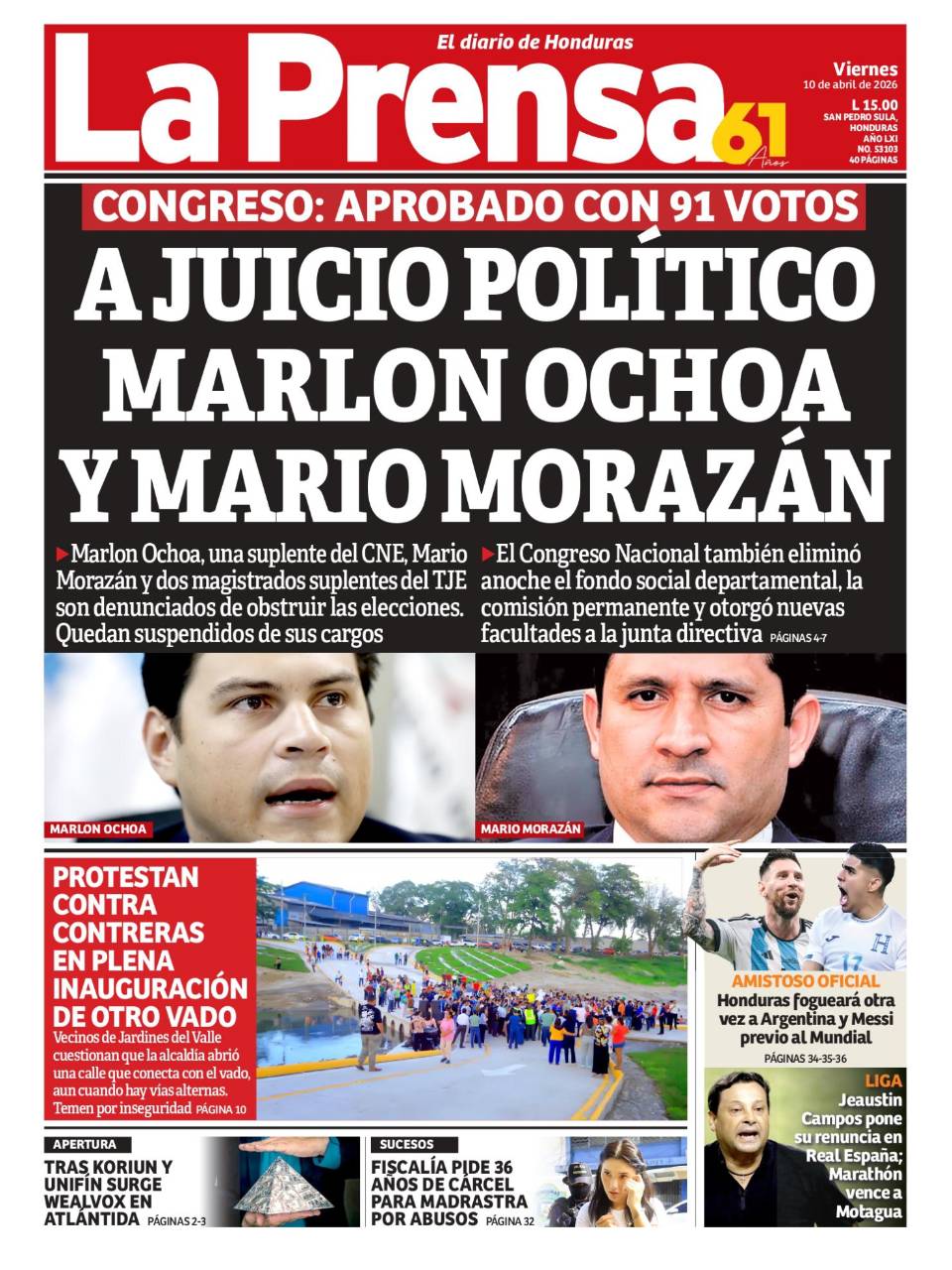 A juicio político Marlon Ochoa y Mario Morazán