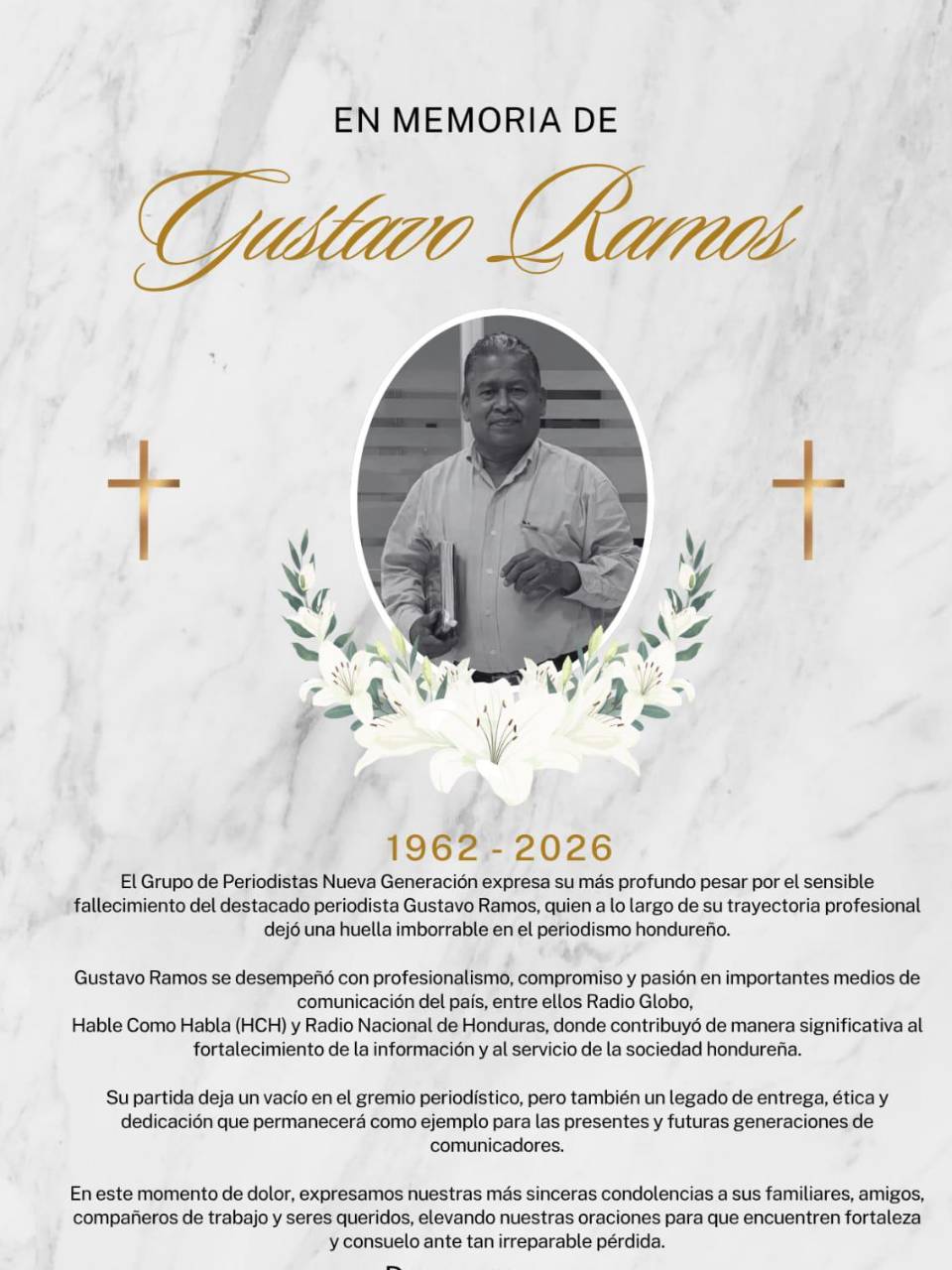 Muere el reconocido periodista hondureño Gustavo Ramos