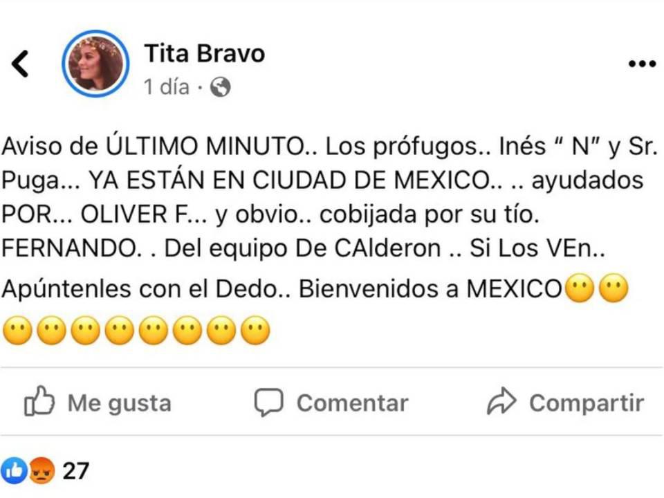 Tita Bravo, exsuegra de la presentadora, compartió este mensaje en su Facebook.