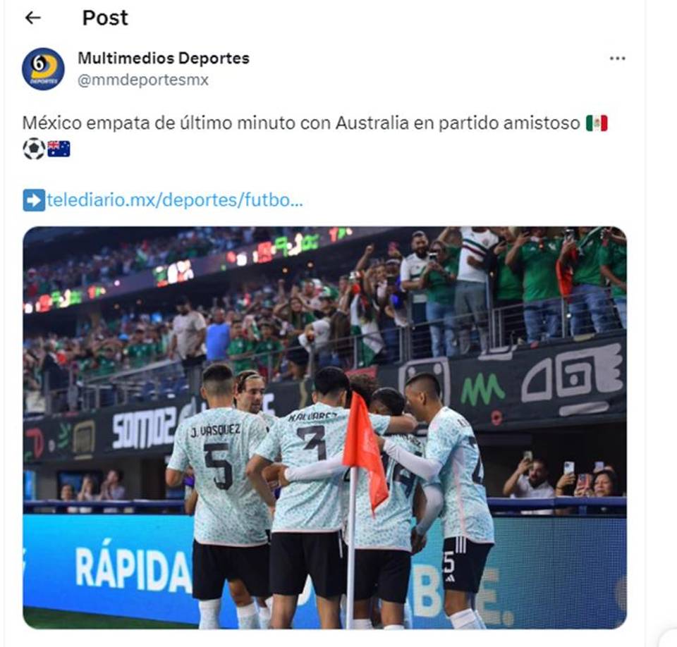 ”México empata de último momento con Australia en amistoso”, indicó Multimedios.