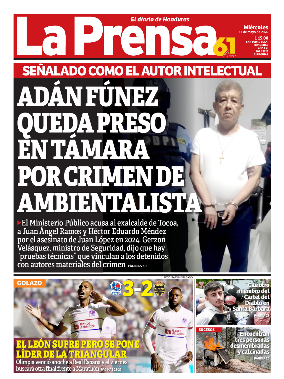 Adán Fúnez queda preso en Támara por crimen de ambientalista