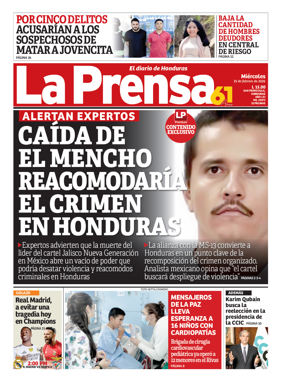 Caída de El Mencho reacomodaría el crimen en Honduras