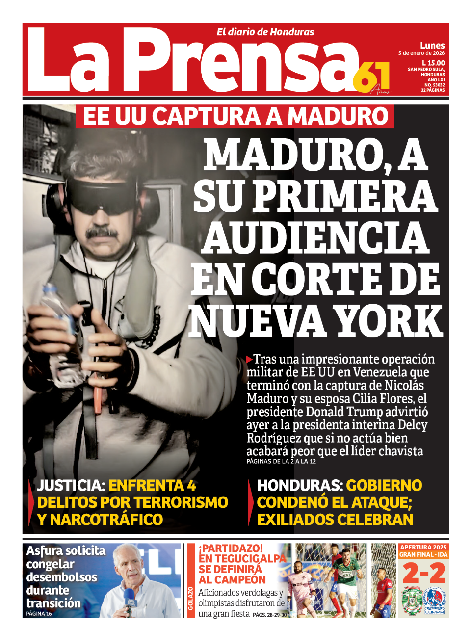 Maduro, a su primera audiencia en corte de Nueva York