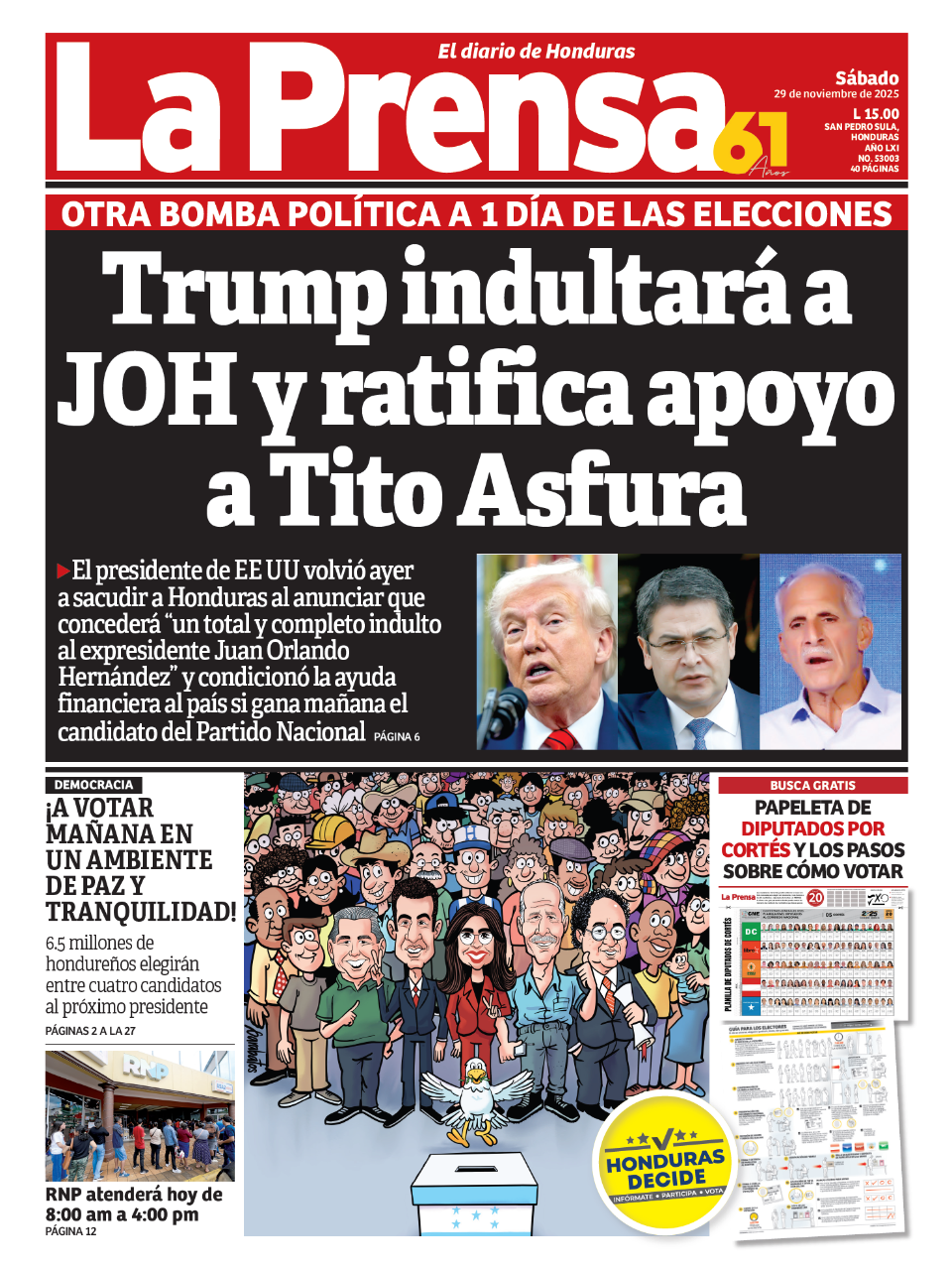 Trump indultará a JOH y ratifica apoyo a Tito Asfura