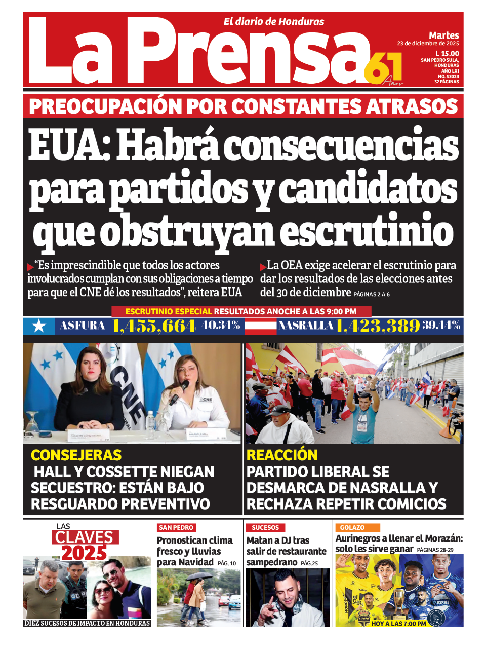 EUA: Habrá consecuencias para partidos y candidatos que obstruyan escrutinio