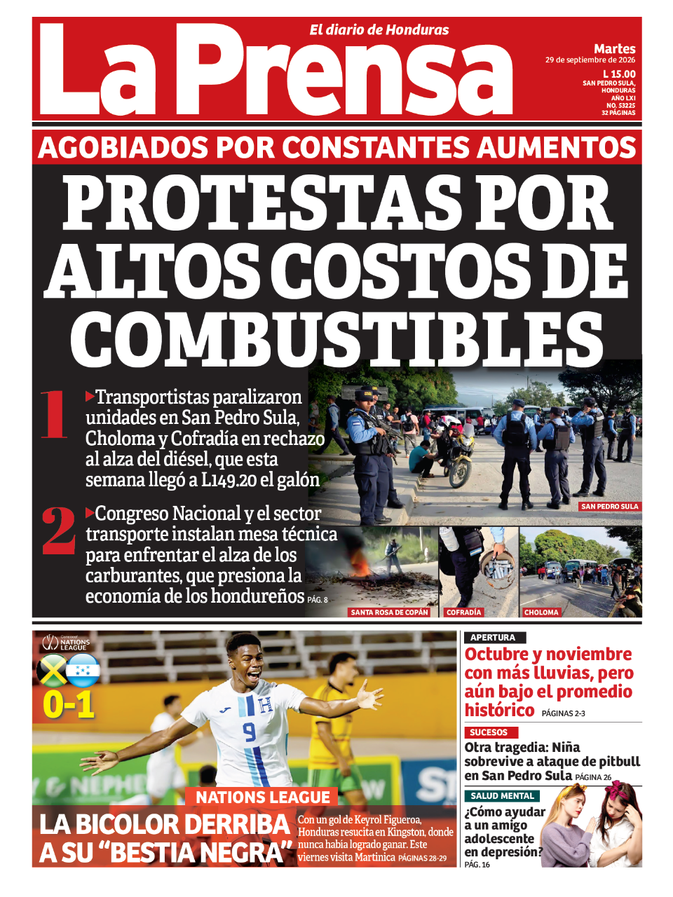 Portada de la edición impresa de DIARIO LA PRENSA de este martes 29 de septiembre.