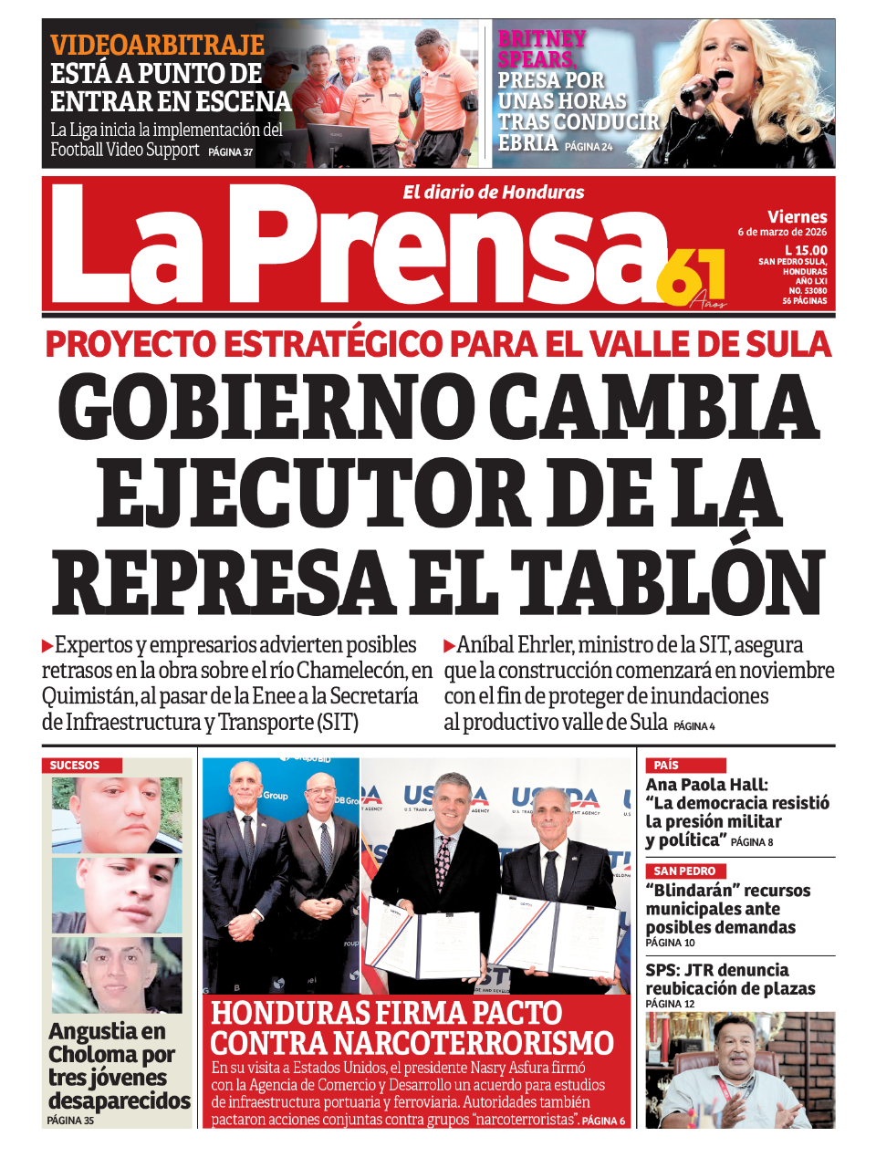 Gobierno cambia ejecutor de la represa El Tablón