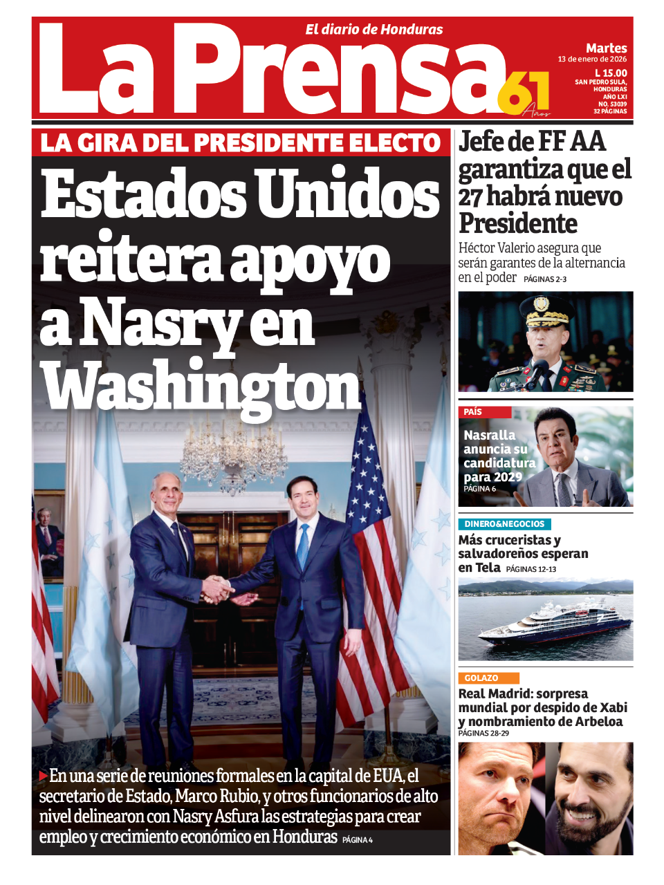 Estados Unidos reitera apoyo a Nasry en Washington