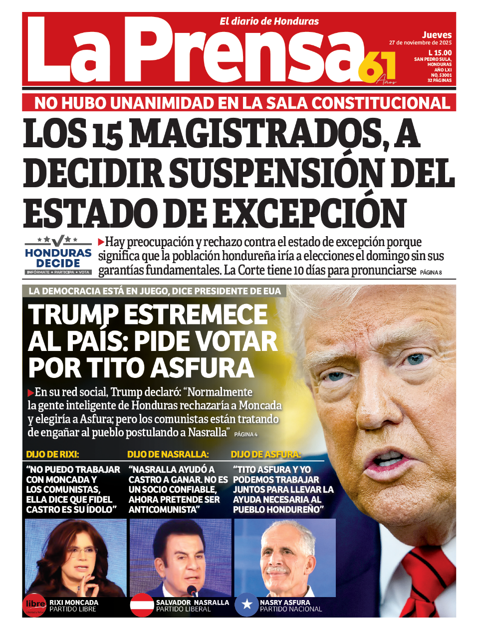 Los 15 magistrados, a decidir suspensión del estado de excepción