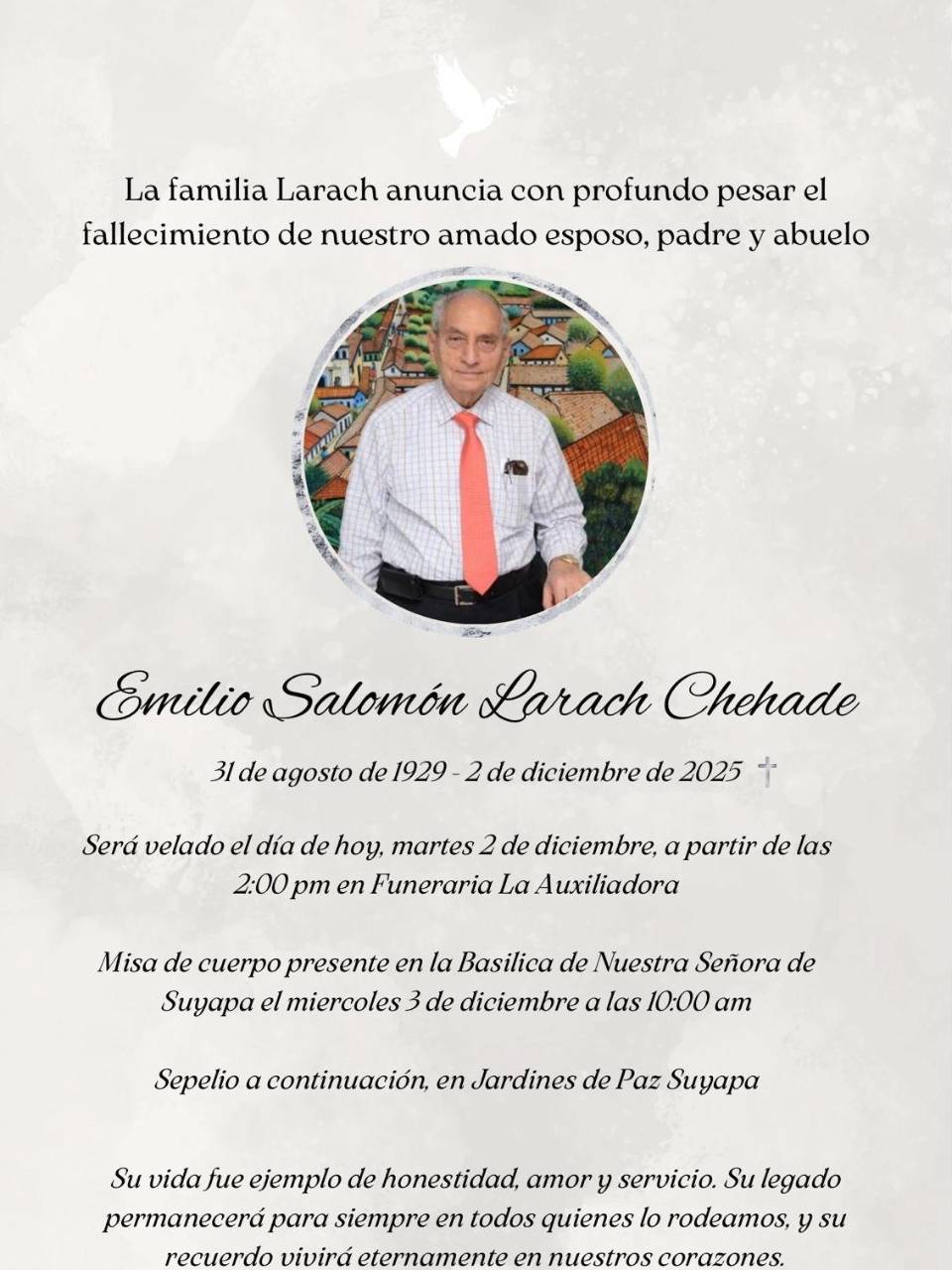El empresario Emilio Larach será velado y sepultado en Tegucigalpa