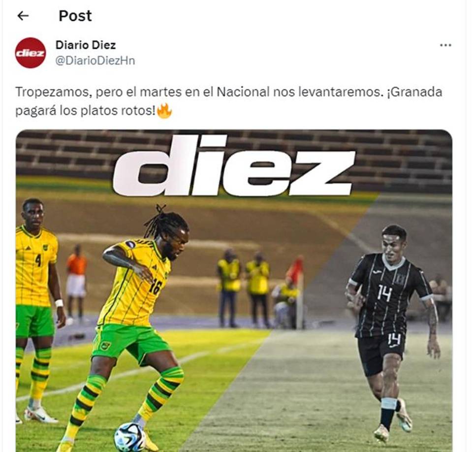 ”Tropezamos, pero el martes en el Nacional nos levantaremos. ¡Granada pagará los platos rotos!”, señaló Diario Diez.