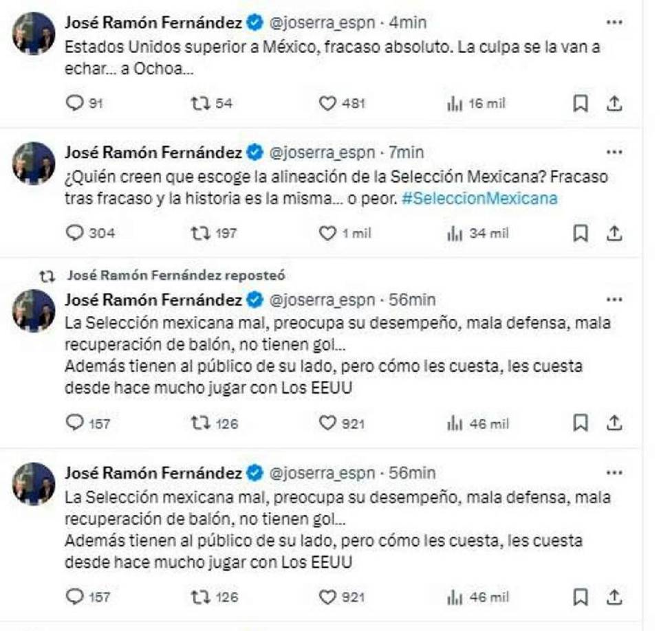 José Ramón Fernández, periodista de ESPN, tildó la derrota de México como un “fracaso”. Además de dejar varios dardos.