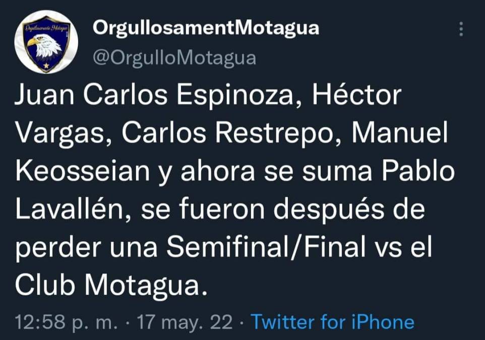 Un sector de la afición del Motagua ha recordado que Lavallén no es el primer técnico que se va del Olimpia tras una eliminación a costas del cuadro azul.