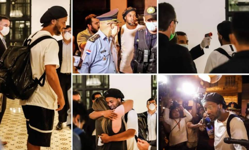 El exfutbolista brasileño Ronaldinho y su hermano Roberto abandonaron la cárcel e ingresaron en un exclusivo hotel de Asunción donde cumplirán arresto domiciliario por entrar al país con pasaportes paraguayos falsos. Fotos AFP y EFE