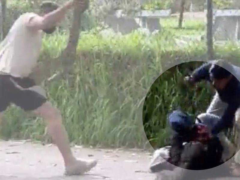 Momento exacto en el que el hondureño interviene para que la mujer no fuese acuchillada por su agresor. Fotografía: Captura de pantalla (Video: Fernando Rodríguez / Twitter).