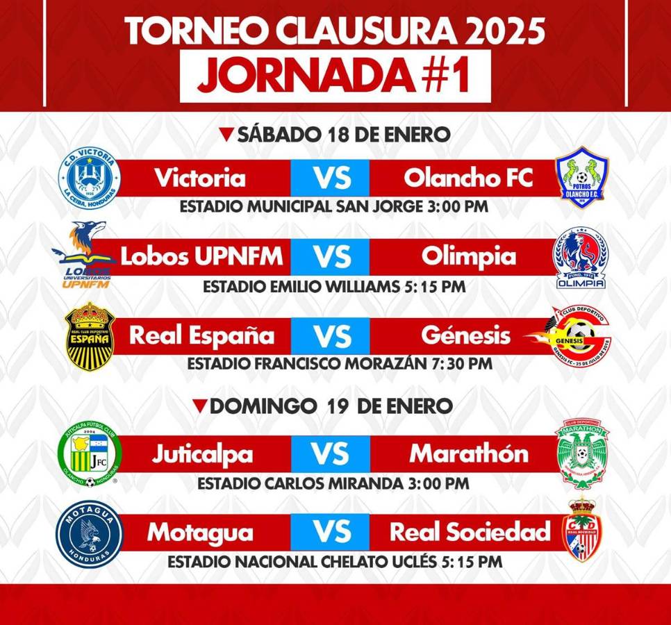 Así se disputará la primera jornada del Torneo Clausura 2025.