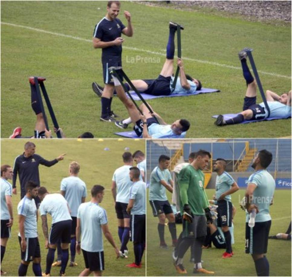 La selección Nacional de Australia realizó su primer entrenamiento en Honduras previo al partido de repechaje el próximo viernes. Los australianos entrenaron en San Pedro Sula.