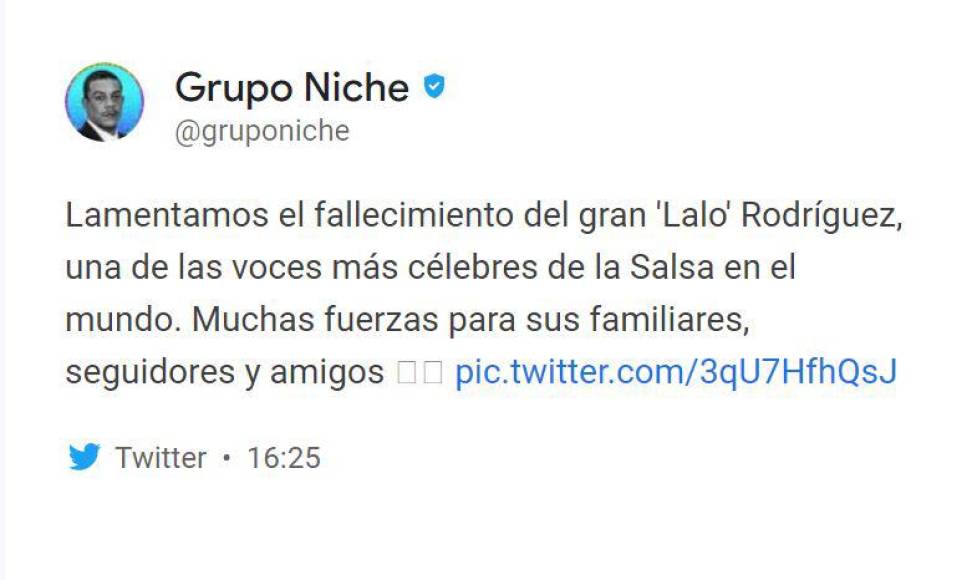 Los integrantes de Grupo Niche también manifestaron su tristeza por la muerte de Lalo. 