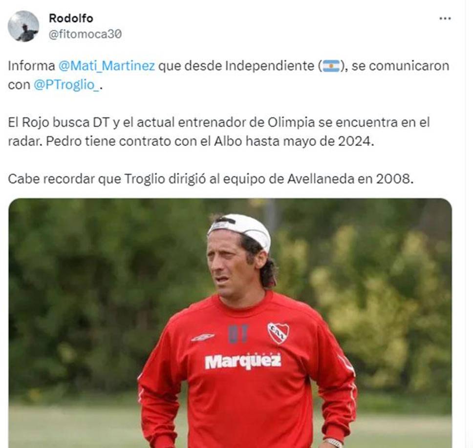 ”Pedro Troglio se encuentra en el radar del Olimpia”, indican los medios argentinos.