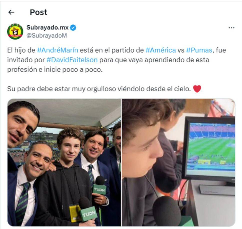 El hijo de André Marín comenzó con el sueño de seguir los pasos de su padre y nunca olvidará el lindo gesto que tuvo Faitelson.