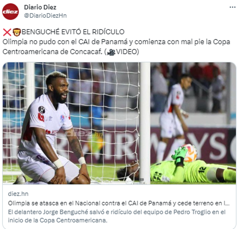 Diario DIEZ: “Olimpia no pudo con el CAI de Panamá y comienza con mal pie la Copa Centroamericana de Concacaf”.
