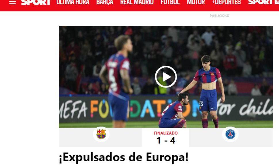 ”Expulsados de Europa”, menciona el Diario Sport.
