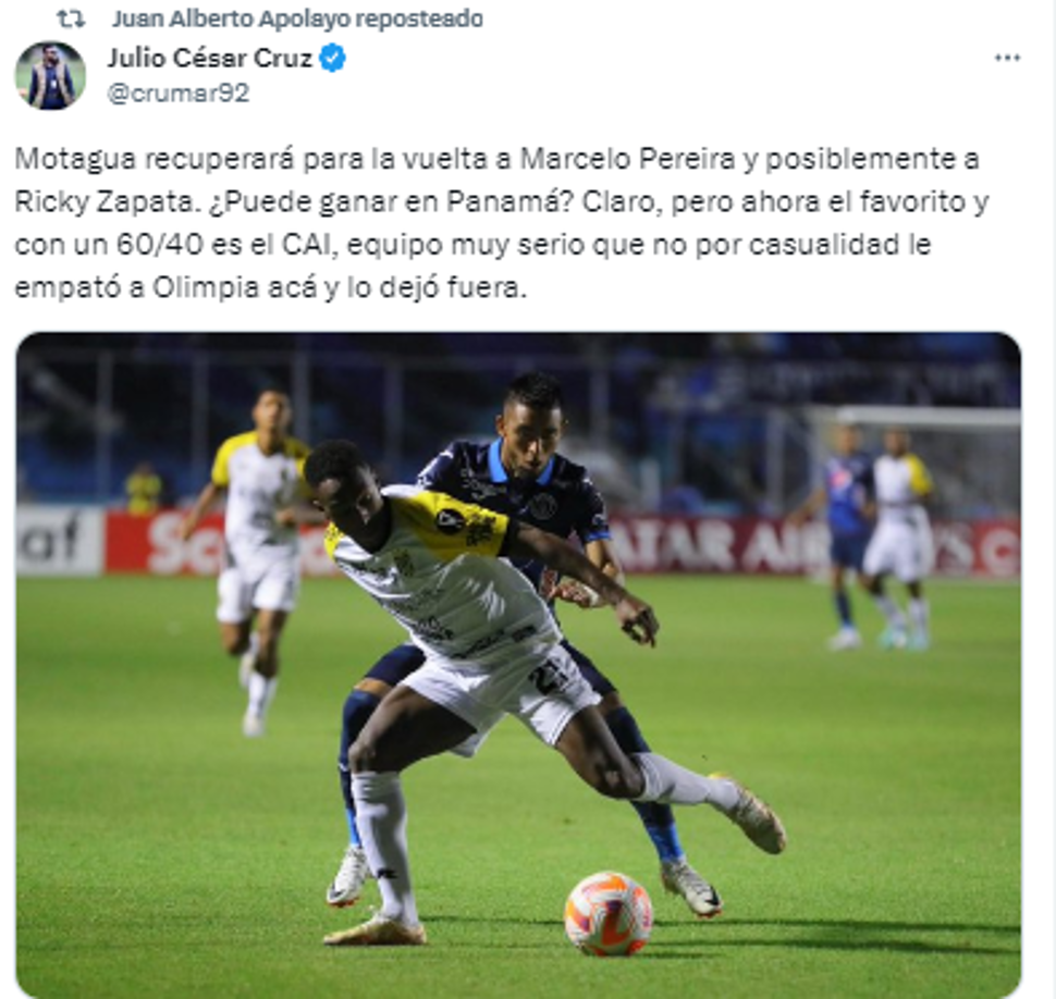  Cruz considera que Motagua puede avanzar a la siguiente fase, pero reconoce que ya no es el favorito. 