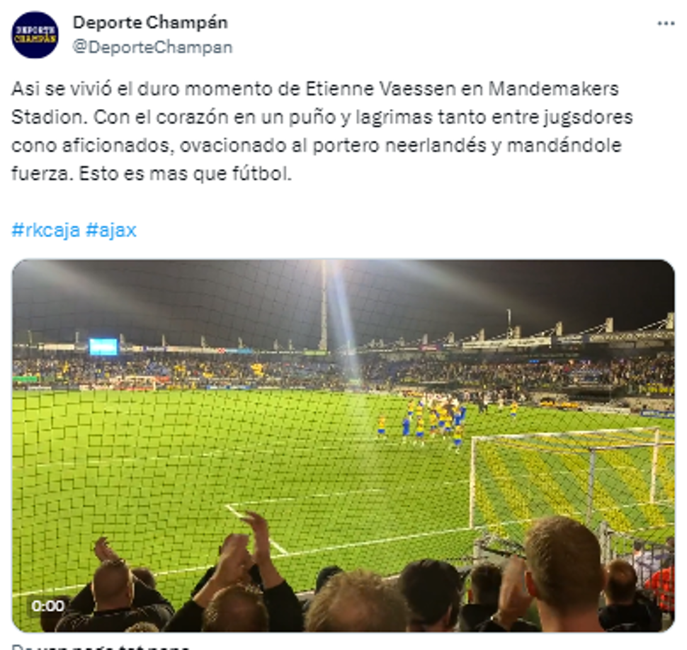 Ante la negativa de éstos, el partido (2-3 para el Ajax) se suspendió definitivamente entre fuertes aplausos y cánticos de “You’ll never walk alone” dedicados a Vaessen.