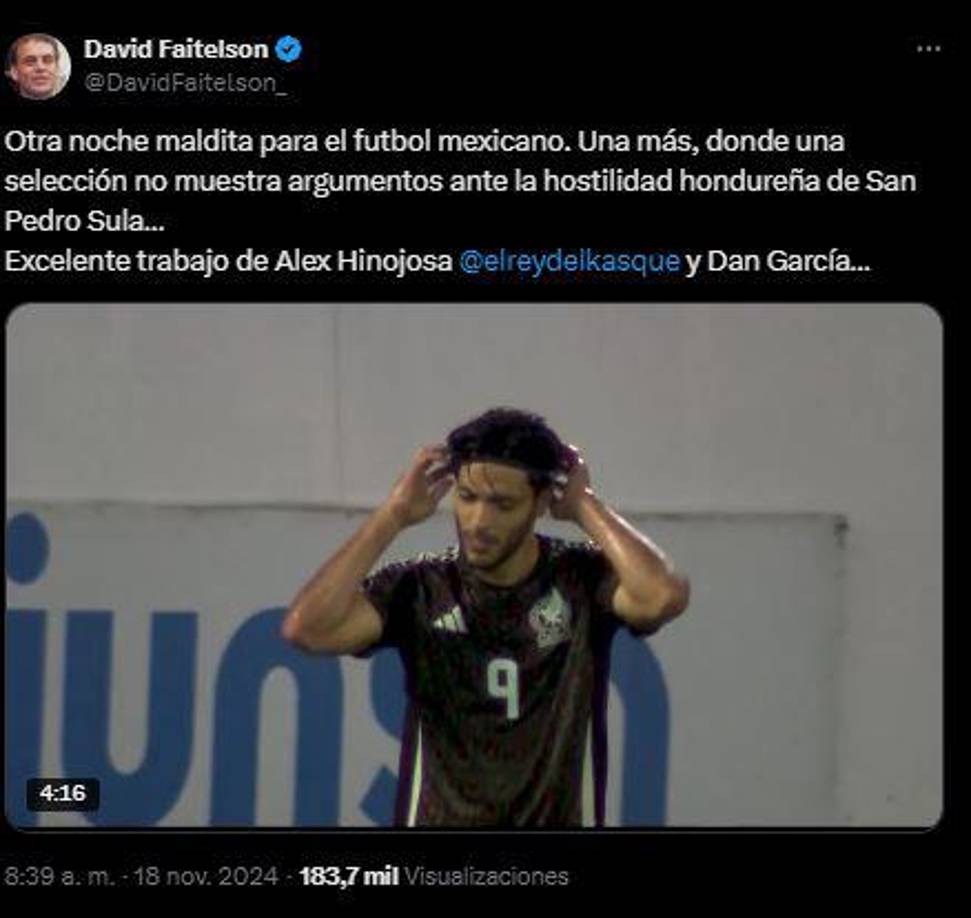 Además, compartió un resumen sobre la derrota del Tri en el Morazán: “Otra noche maldita para el fútbol mexicano. Una más, donde una selección no muestra argumentos ante la hostilidad hondureña de San Pedro Sula...”