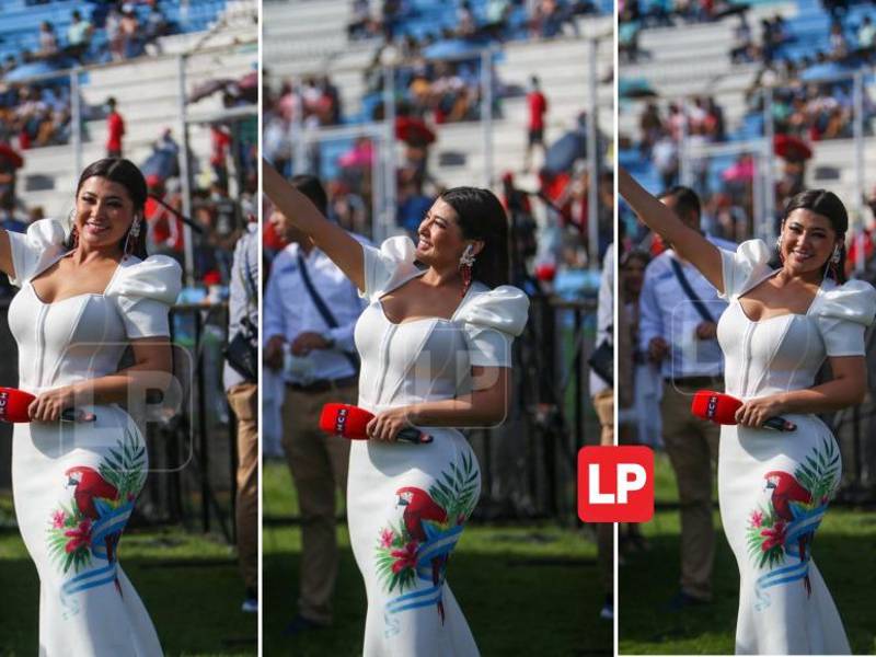 La bella presentadora hondureña, Milagro Flores, deslumbra y derrocha belleza con un espectacular vestido en el Estadio Nacional Chelato Uclés, de Tegucigalpa.