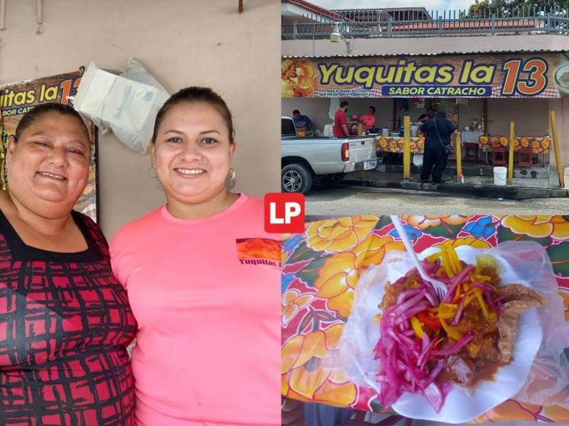 Doña Rosa Ramírez y su hija en su establecimiento de comidas.