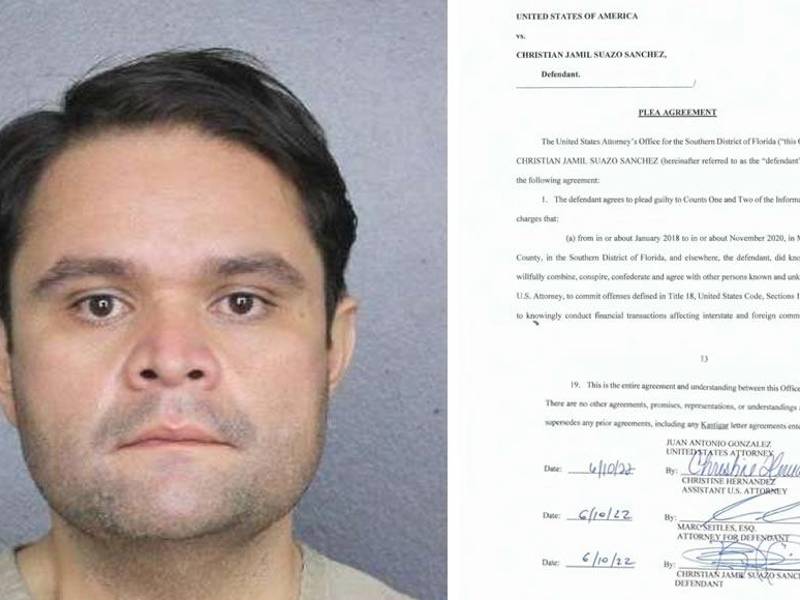 Los documentos federales de la Corte de Miami demuestran que el hondureño Christian Jamil Suazo se declaró culpable de lavado de dinero y narcotráfico en Estados Unidos.