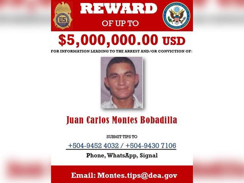 Ficha de recompensa de Juan Carlos Montes Bobadilla por parte de Estados Unidos.
