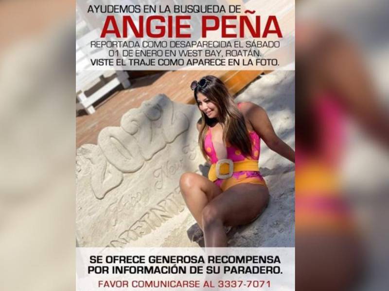 Lámina de recompensa y contacto compartida por familia de Angie Peña para dar con su paradero.