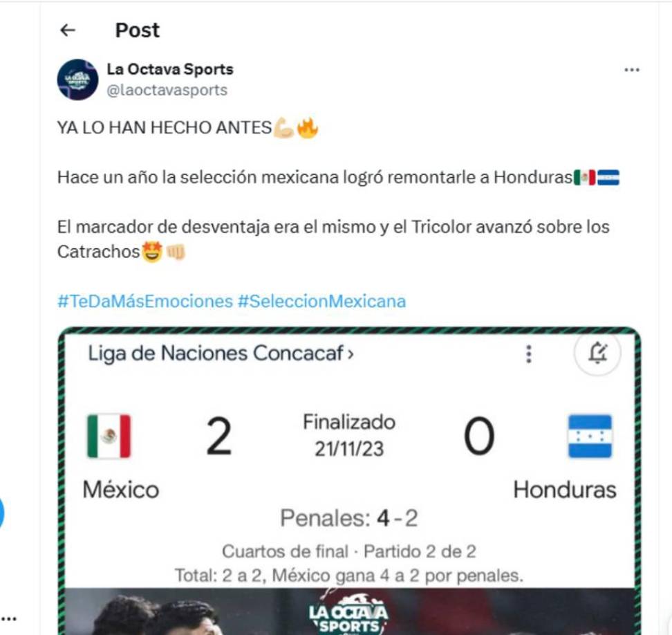 Un mensaje optimista al recordar que México ya ha vencido 2-0 a Honduras. 