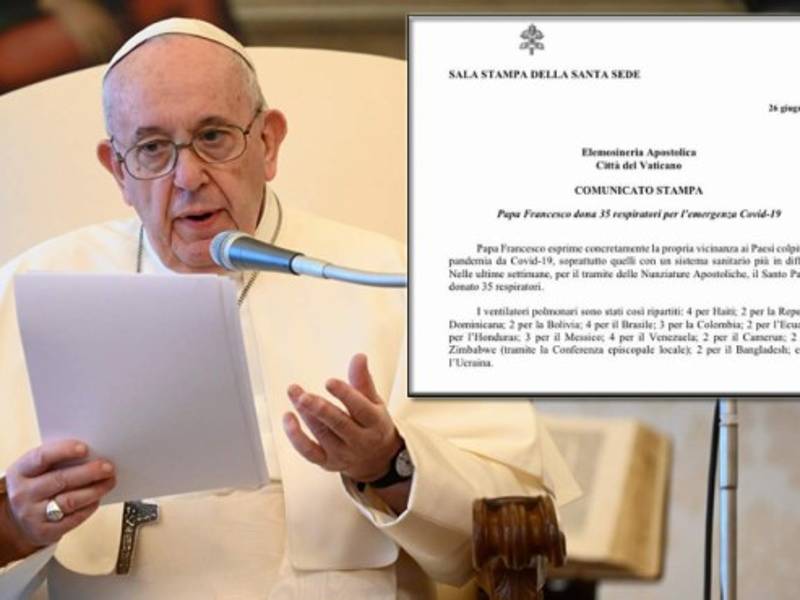 El papa donó 27 respiradores para la crisis del coronavirus en Latinoamérica.