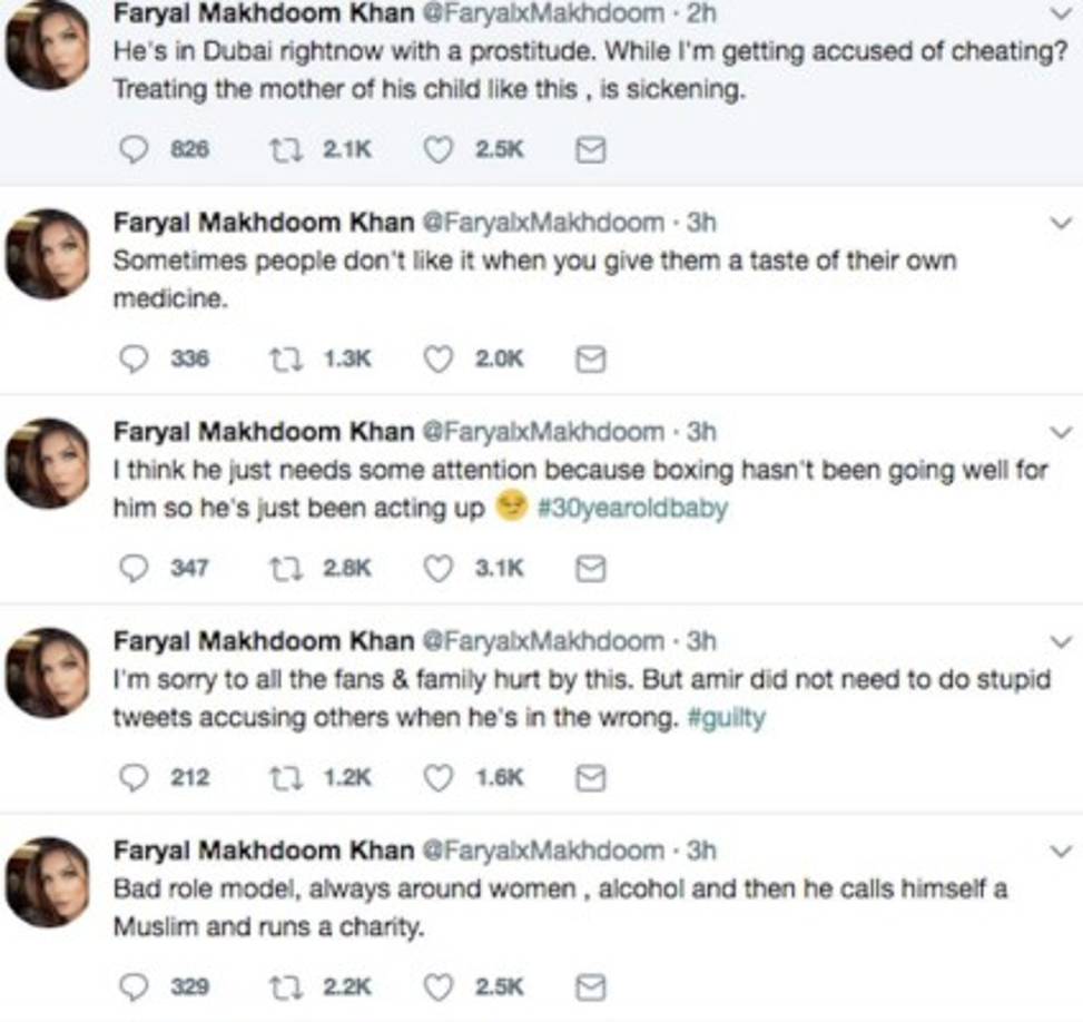 Faryal Makhdoom negó haberle sido infiel a su esposo boxeador y peor con otro pugilista.