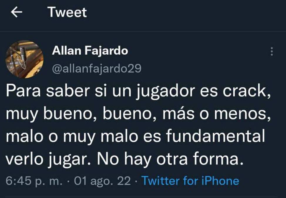 El periodista Allan Fajardo ha sido otro de los que ha dado su punto de vista sobre el llamado de Francisco Martínez a la H: “Para saber si un jugador es crack, muy bueno, bueno, más o menos, malo o muy malo es fundamental verlo jugar. No hay otra forma”, señaló.