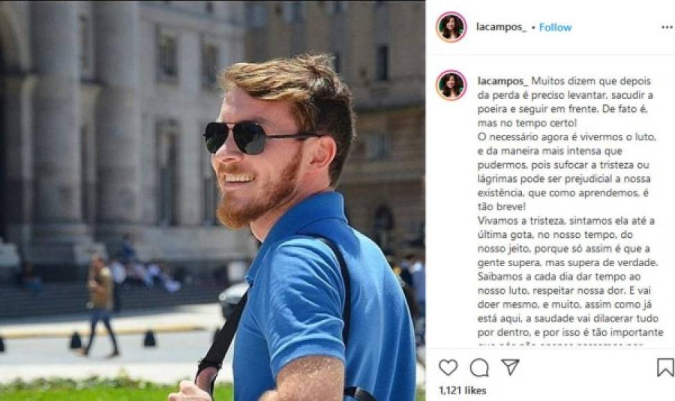 Mediante su cuenta oficial de Instagram (lacampos_), la chica se despidió de su prometió que falleció ahogado cinco minutos después de que se habían tomado una fotografía: 'La nostalgia nos acompañará por mucho tiempo, las lágrimas volverán día por medio, porque el amor que sentimos por él nunca se desvanecerá', señaló.