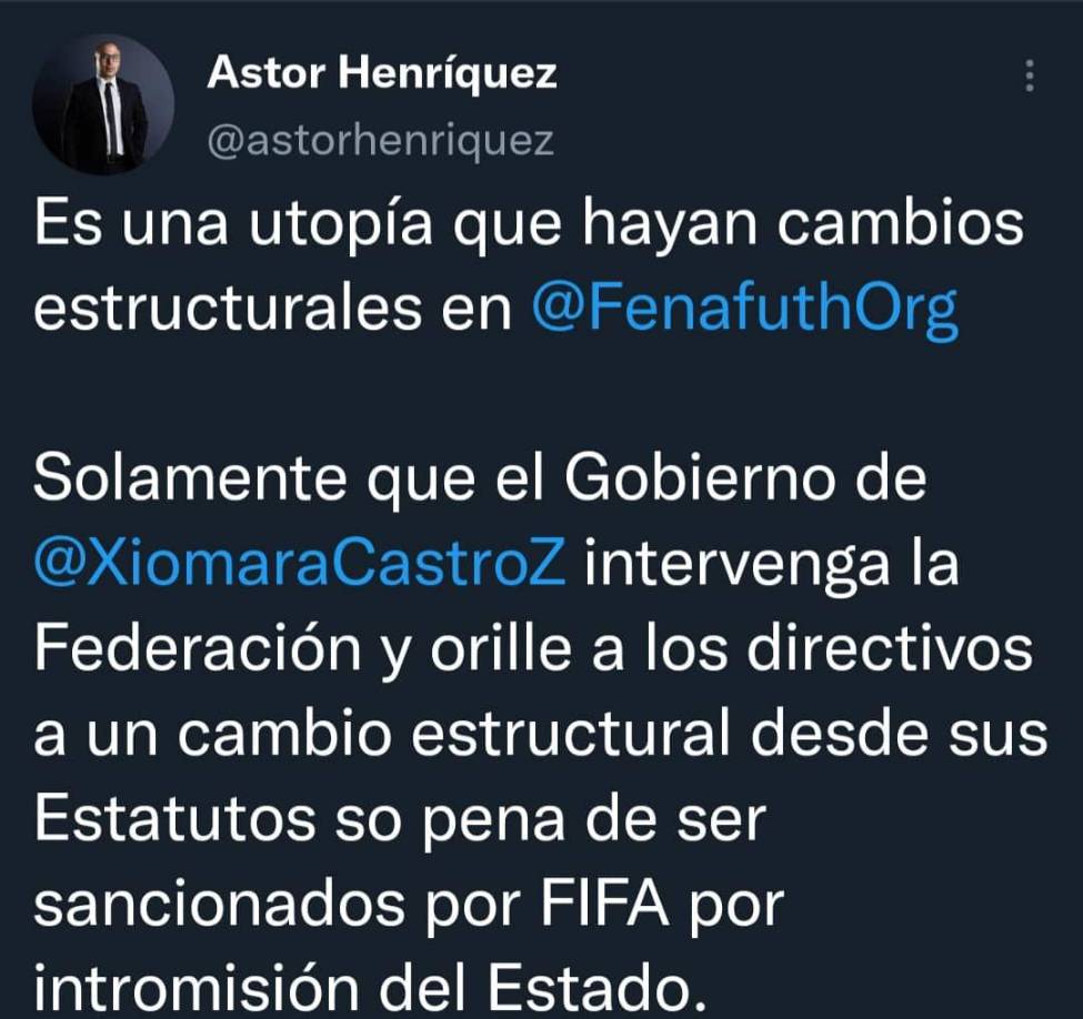 El ecxfutbolista hondureño Astor Henríquez causó revuelo con su mensaje: “Es una utopía que hayan cambios estructurales en Fenafuth. Solamente que el Gobierno de Xiomara Castro intervenga la Federación y orille a los directivos a un cambio estructural desde sus estatutos”, indicó.