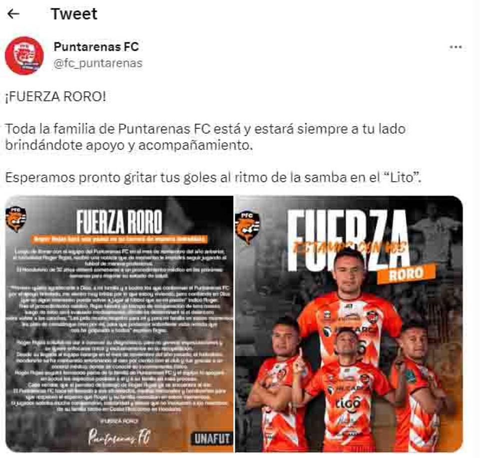 En las redes sociales diferentes personajes del fútbol de Costa Rica y de Honduras reaccionaron consternados por la noticia y le han dejado mensajes de apoyo a Roger Rojas. El Puntarenas señaló que apoyará al delantero hondureño.