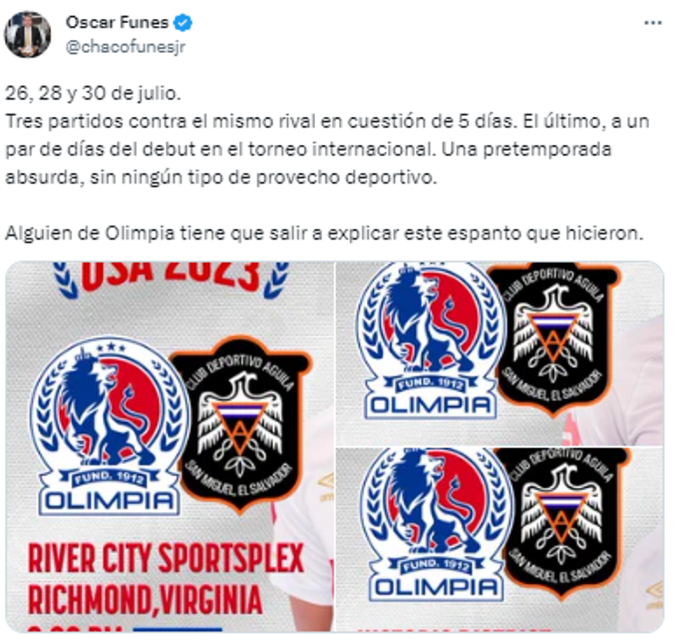 También hizo un análisis sobre la pretemporada de Olimpia: “Tres partidos contra el mismo rival en cuestión de 5 días. El último, a un par de días del debut en el torneo internacional. Una pretemporada absurda, sin ningún tipo de provecho deportivo”.