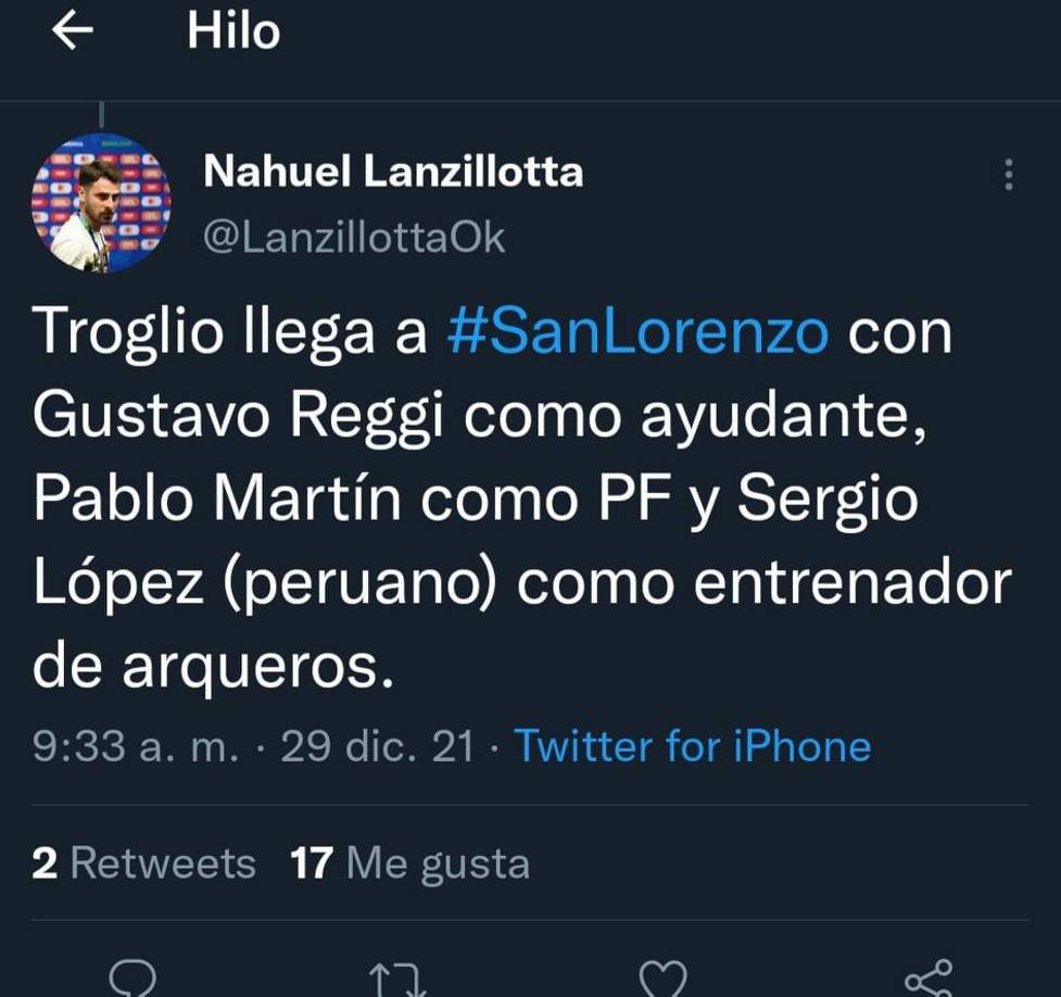 Además, se informa que Pedro Troglio llega a San Lorenzo con el mismo cuerpo técnico que tuvo en Olimpia.