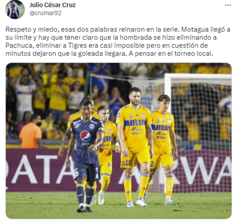 Julio Cruz: “Respeto y miedo, esas dos palabras reinaron en la serie. Motagua llegó a su límite y hay que tener claro que la hombrada se hizo eliminando a Pachuca, eliminar a Tigres era casi imposible”.