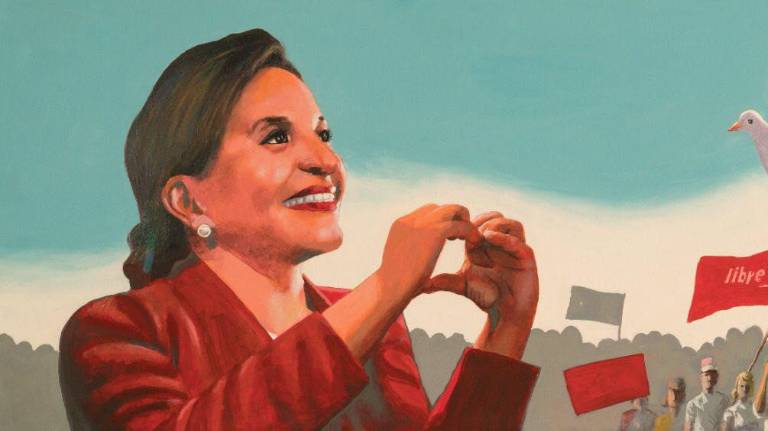 La presidenta Xiomara Castro en uno de los murales creados por los talentosos jóvenes. Desliza hacia la derecha para ver todas las obras.