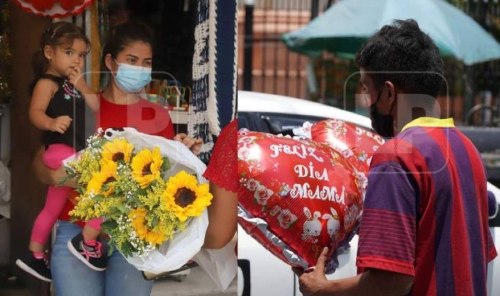 Una madre sampedrana compra girasoles en uno de los comercios de Guamilito. Fotografía: José Cantarero