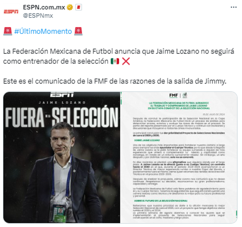 Los medios hicieron eco de la salida de Jaime Lozano como entrenador del conjunto azteca.
