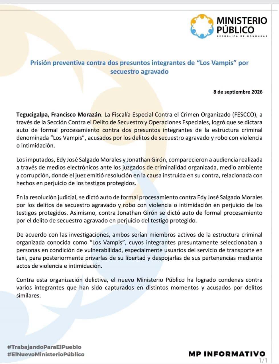 Secuestraban a mujeres en taxis y las llevaban al cajero: así fue la caída de “Los Vampis” en TGU